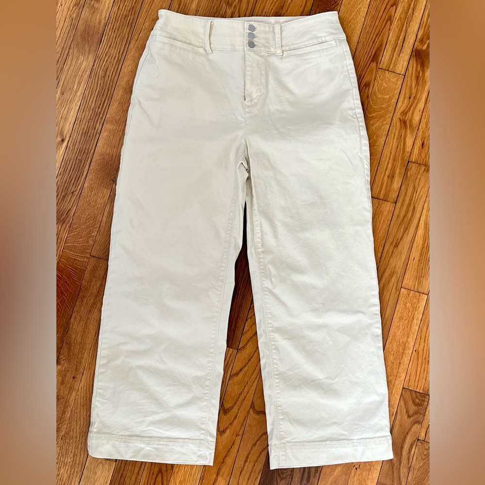 Loft Wide Leg Cropped Cream Jeans